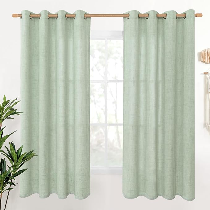 YoungsTex Sage Green Linen Curtains 68 Inch Length by YoungsTex