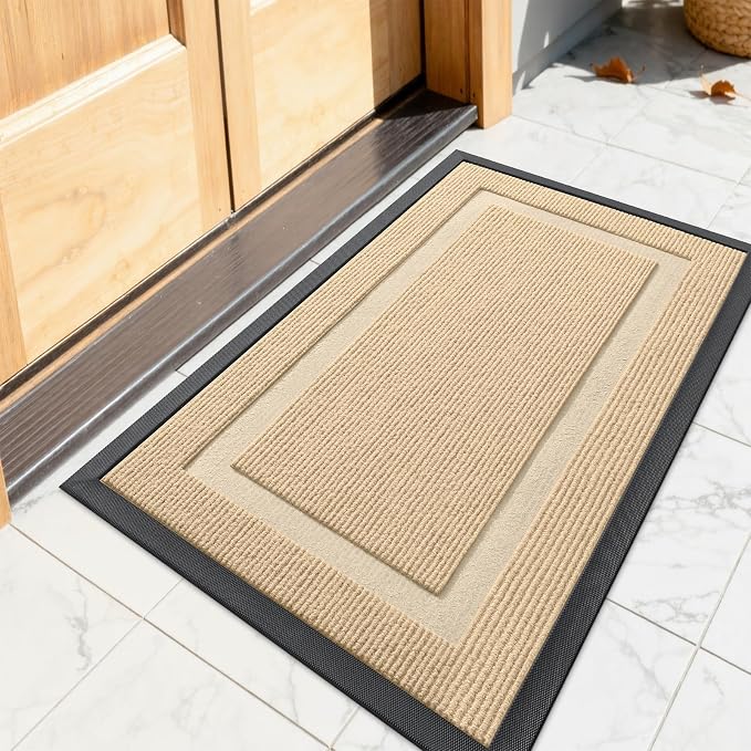 OLANLY Front Door Mat 23.5x15.5, All-Season Heavy-Duty Rubber Doormat | Beige by OLANLY