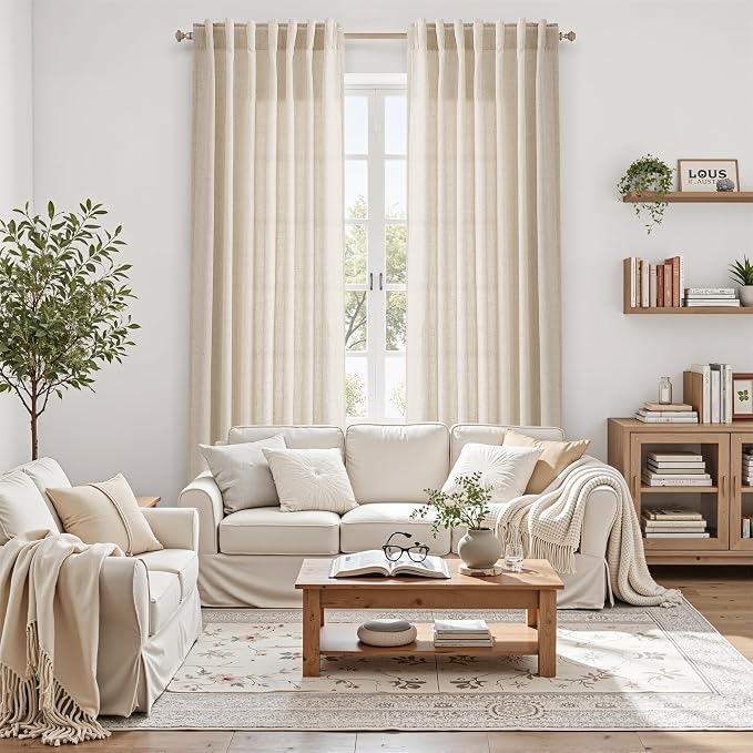 Linen Curtains for Living Room 80 Inches Long Modern Farmhouse Decor Light - Image 6