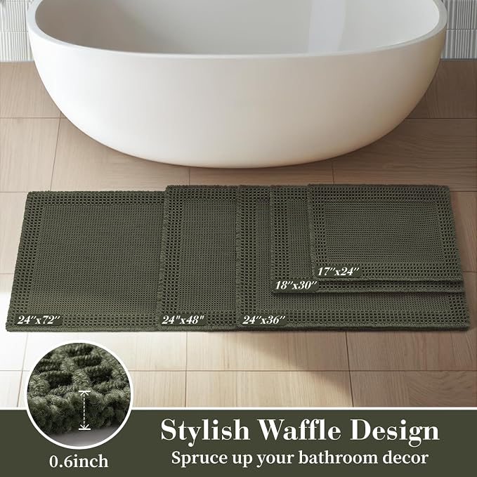 RESARE Waffle Bath Mat for Bathroom, Non Slip Bathroom Rugs 20"x32" Green | - Image 5