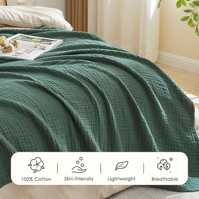 EMME Muslin Blankets for Adults Throw Blanket for Couch Breathable Gauze Soft - Image 6