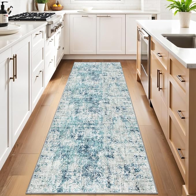 Machine Washable Runner Rugs 3x9 Modern Abstract Rug Ocean Mist | Stain & Spill - Image 2