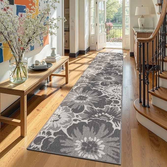 Findosom Hallway Runner Rug 2x10, Non Slip High-Low Textured Floral Washable by Findosom