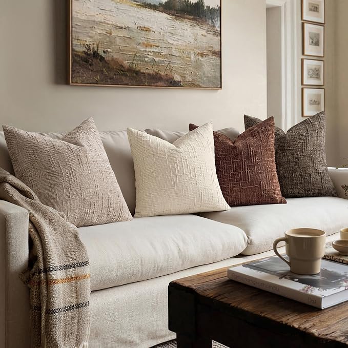 MIULEE Chenille Textured Fall Throw Pillow Covers Brown 20x20 Set of 2 | Slubby - Image 5