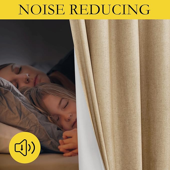 NICETOWN 100% Blackout Camel Linen Curtains 95 inches Length - Image 4