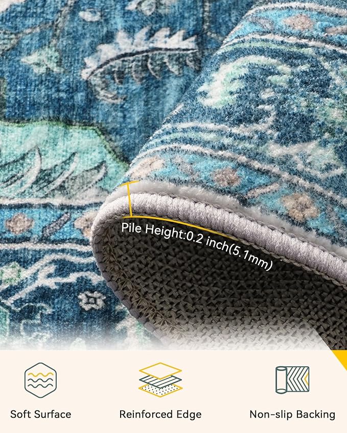 RELEANY Washable Area Rug, Runner 2'x6', Teal | Non-Slip, Water Repellent - Image 4