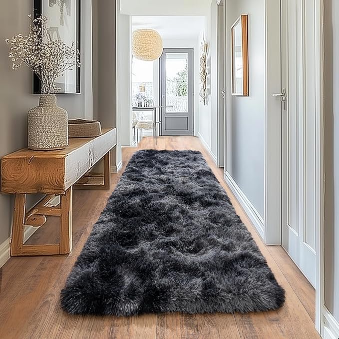 Pionblank Fluffy Runner Rugs for Bedroom 2x6, Dark Grey | Modern Shaggy Area - Image 7