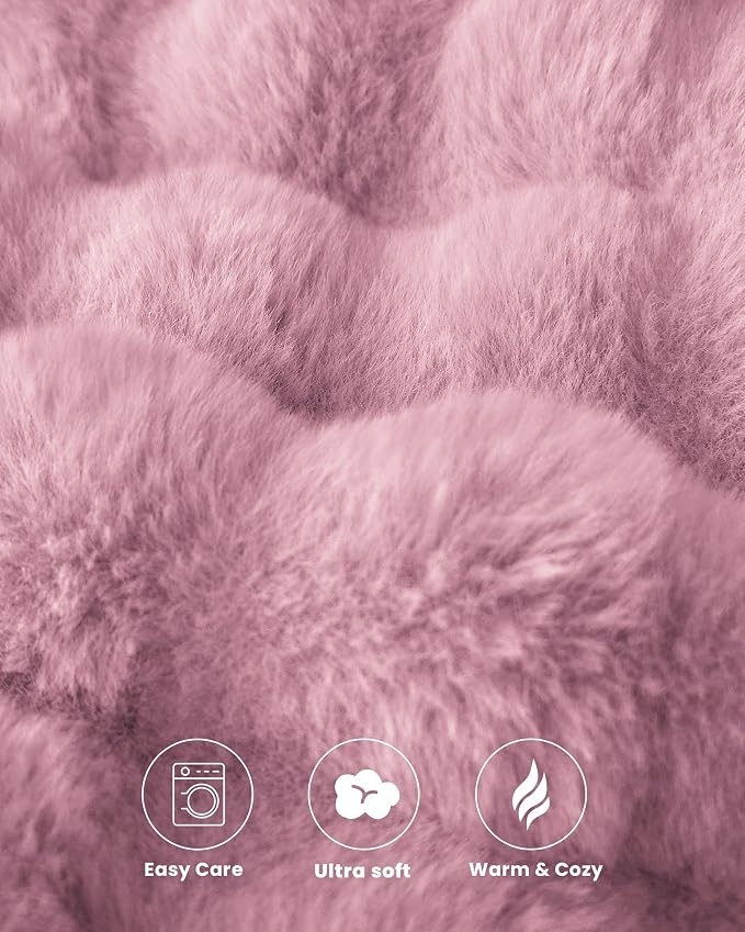 Ultra Soft Cozy Faux Fur Throw Blanket, Fuzzy Plush Thick Bubble Blanket - Image 5