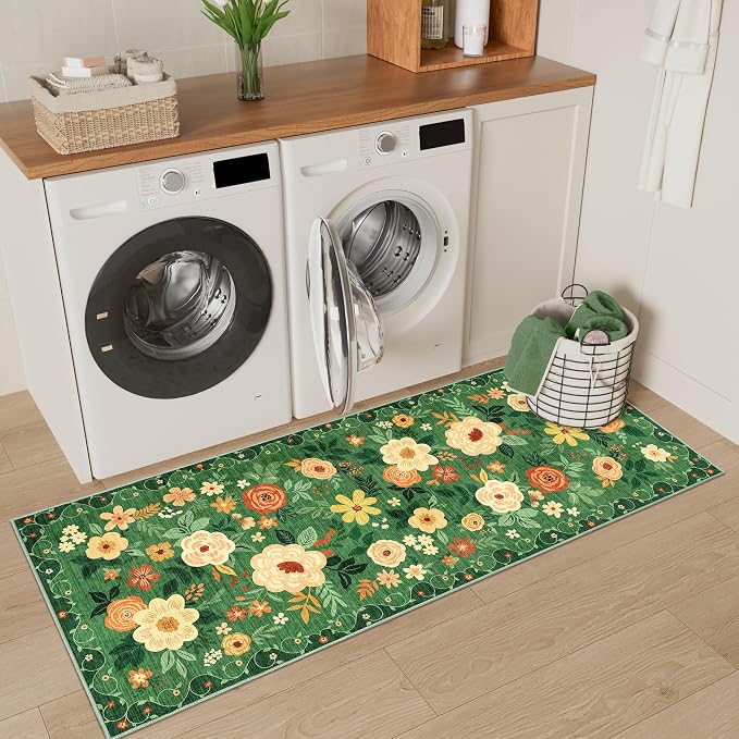 DUKINO 2x5 Runner Rug, Floral Washable Rug - Image 4