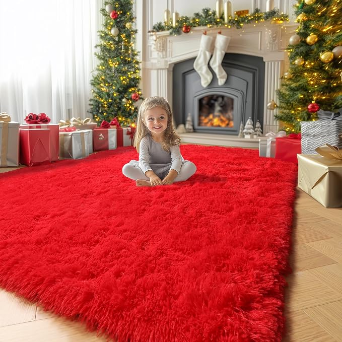 Amdrebio Red Fluffy Fuzzy Rug 5x8 - Image 5