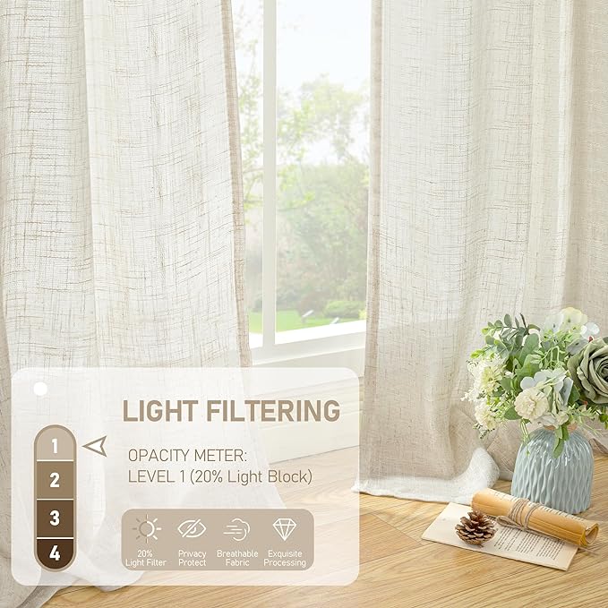 Natural Cream Ivory Long Linen Curtains - Image 4