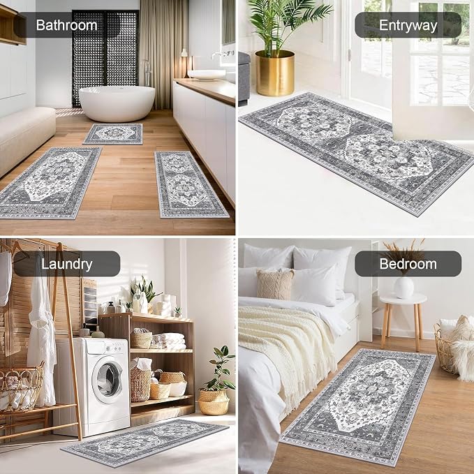 HEBE Boho Kitchen Rugs Set of 3, Non Slip Washable Kitchen Mats - Image 4