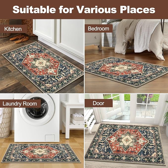 Yamaziot Washable Area Rug, 2x3 Small Boho Vintage Entryway Non-Slip Rug | - Image 7