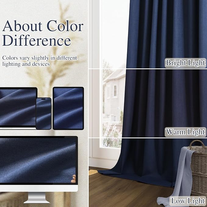 Navy Blue 100% Blackout Curtains 84 Inch Length 2 Panels Set - Image 7