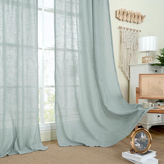 Semi Sheer Linen Curtains 48 Inch Length 2 Panels, 34 x 48 Inch | Light - Image 9