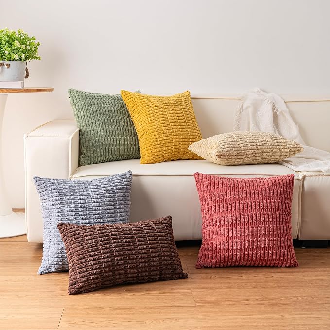 Pack of 2 Corduroy Decorative Throw Pillow Covers 16x16 Inch, Cranberry Red | - Image 7