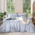 MooMee Bedding Duvet Cover Set 100% Washed Cotton Linen Like Textured Breathable Durable Soft Comfy (Heathered Cornflower Blue, Super Queen 90"x98")