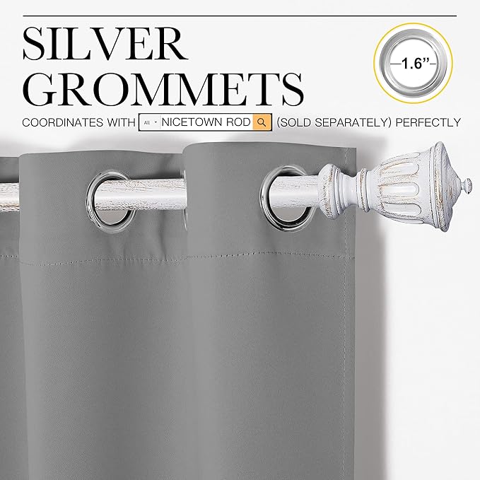 NICETOWN Thermal Insulated Blackout Curtains - Grommet Top Window Treatment Drapes for Hall (2 Panels, W42 x L90 inches, Silver Grey)