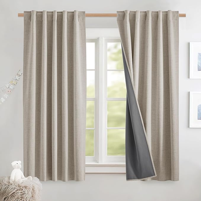 NICETOWN Natural Thick Linen Blend 100% Blackout Curtains by NICETOWN