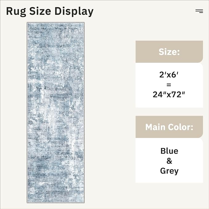Soalmost Abstratc Runner Rug 2x6 Washable Kitchen Hallway Runners Blue/Grey | - Image 5