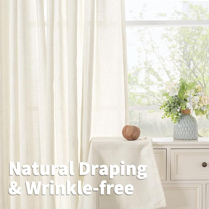 YoungsTex Ivory Linen Curtains 52X80 Inch Length 2 Panels - Image 5