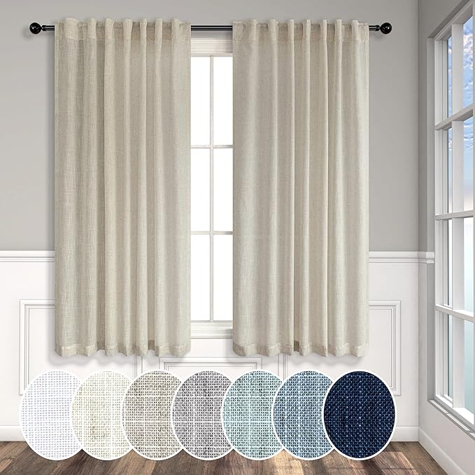 Beige Linen Curtains 45 Inch Length by Pitalk