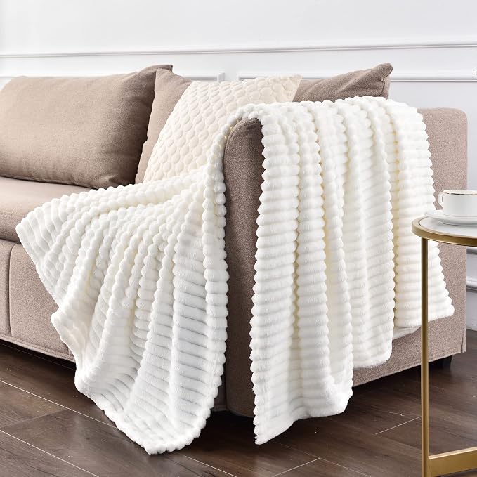 BEDELITE Ribbed Jacquard Off White King Size Blankets - Image 9