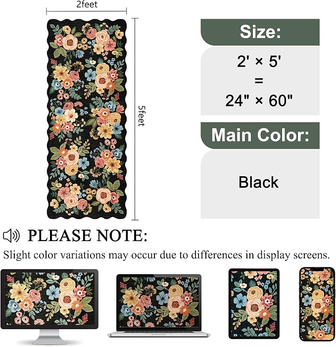 DUKINO 2x5 Washable Runner Rug, Floral Non Slip Rug - Image 2