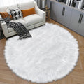 6ft Sheepskin Faux Fur White Round Rugs by TENNOLA
