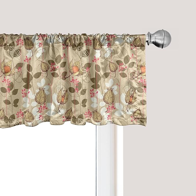 Ambesonne Autumn Window Valance Pack of 2, Seasonal Fruits and Leafs Vintage Botanical Print Soft Brown Toned Backdrop, Rod Pocket Curtain Valances for Kitchen Bedroom, 42" X 18", Sepia Multicolor