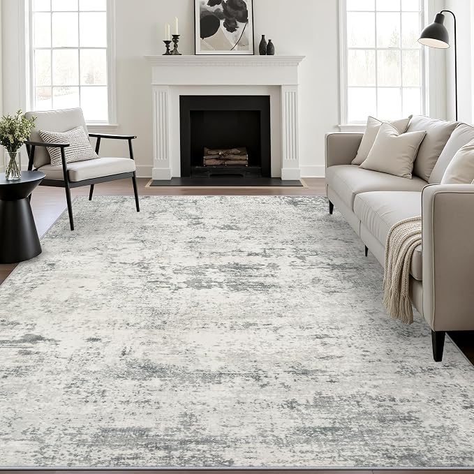 10x12 Area Rug Living Room: Modern Washable Indoor Soft Carpet Gray | by FXRHLP