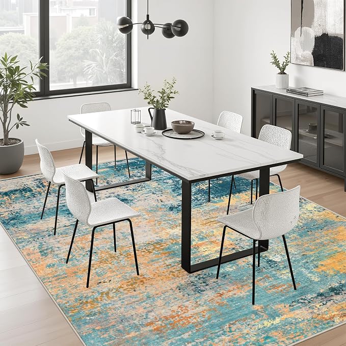 5x8 Area Rug Living Room: Modern Washable Soft Carpet Rosy Haze | - Image 8