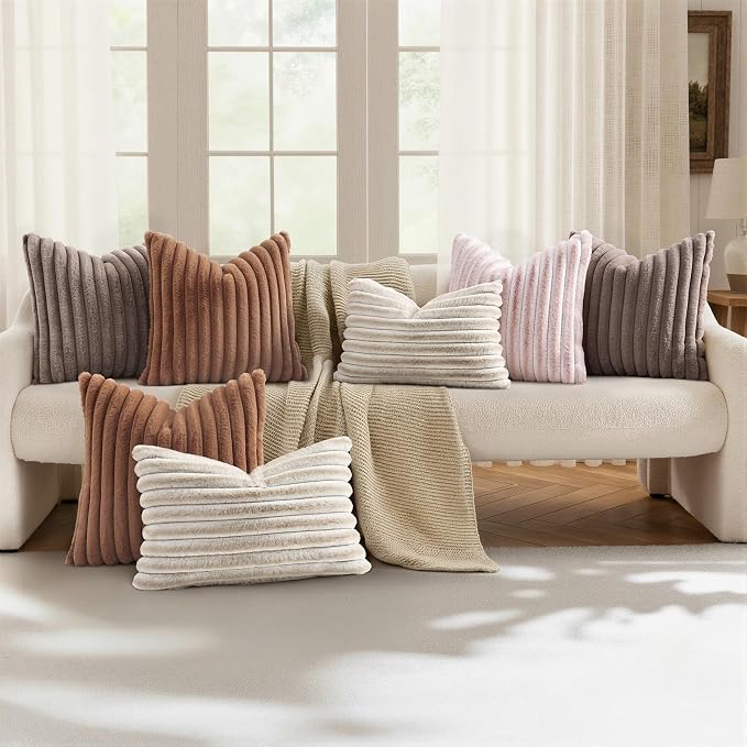 decorUhome Fall Faux Fur Throw Pillow Covers 12x20 Set of 2 Brown | Decorative - Image 5