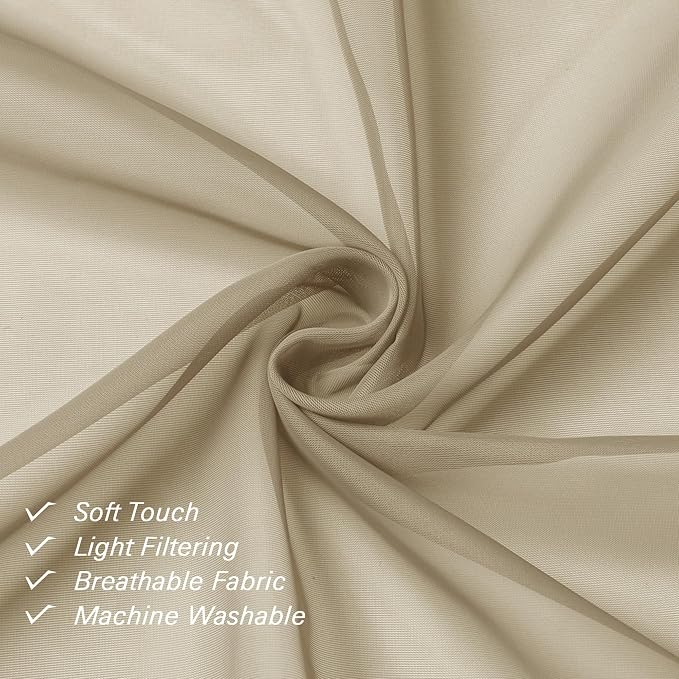 Taupe Sheer Curtains 84 Inches Long 2 Panels, Light Filtering Solid Voile Sheer - Image 7