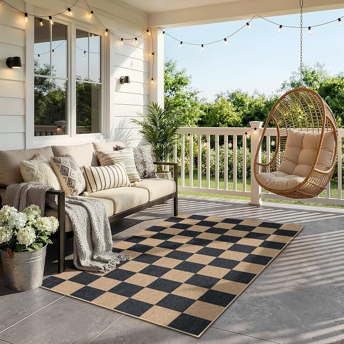 Lahome Colette Checkered Easy Jute Carpet, 3x5 Outdoor Patio Rug Washable Rugs - Image 3