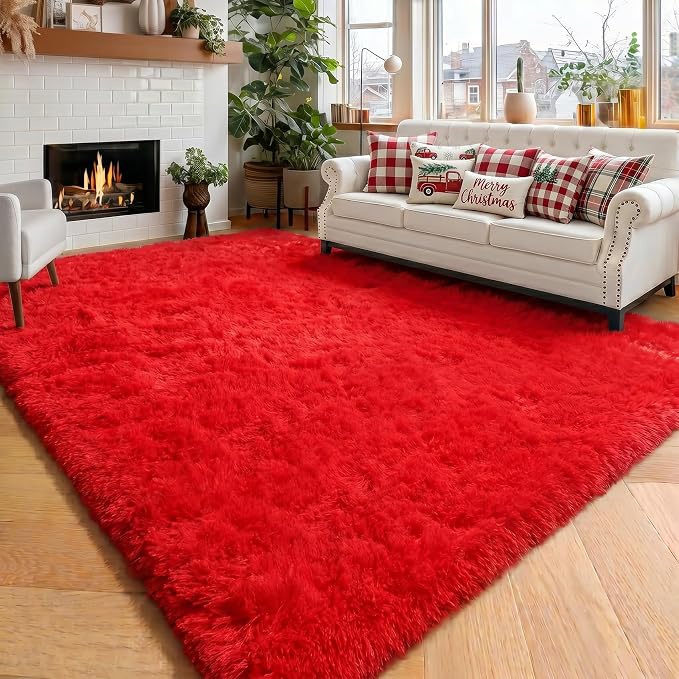 Amdrebio Red Christmas Fluffy Area Rug 4x6 by Amdrebio
