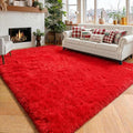 Amdrebio Red Fluffy Fuzzy Rug 5x8 by Amdrebio