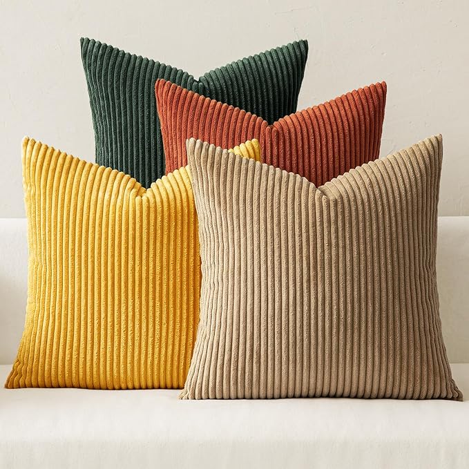 MIULEE Fall Corduroy Decorative Throw Pillow Covers Green-Rust 18x18 | Set of 4 by MIULEE