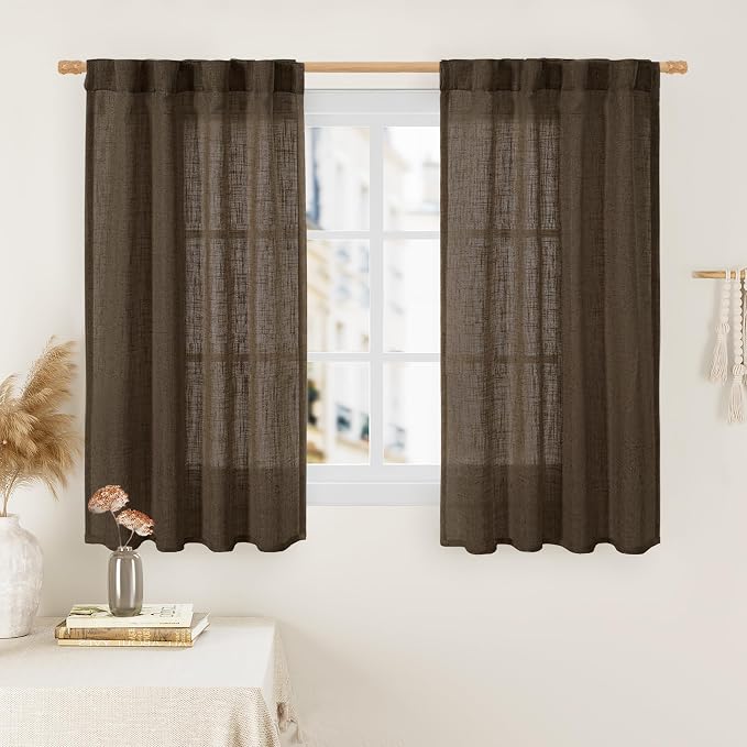Linen Curtains 45 Inch Length 2 Panels by LAMIT