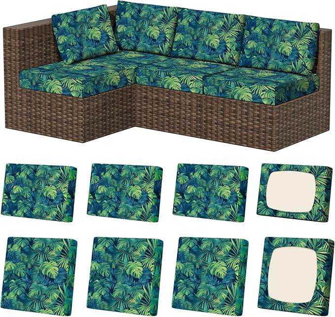8Pcs Outdoor Cushion Covers, Stretch Patio Furniture Couch Chair Slipcovers | by VORSHAPE