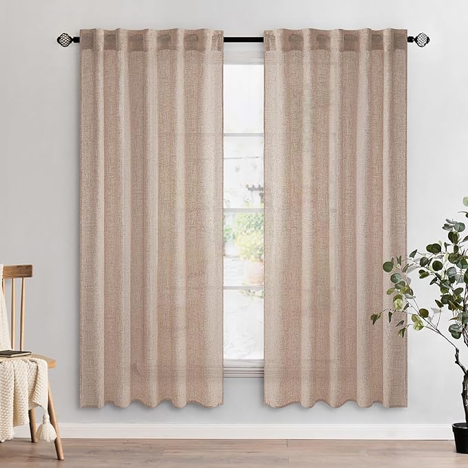 MIULEE Natural Beige Linen Curtains 52x72 Inch Long by MIULEE
