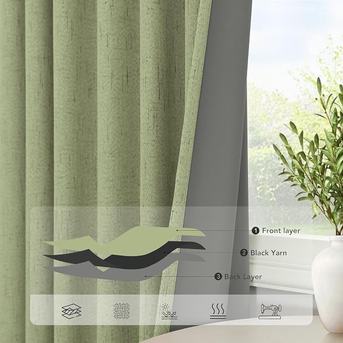 Light Sage Blackout Curtains for Bedroom Aesthetic 54 Inch Long 2 Panel Thermal - Image 5