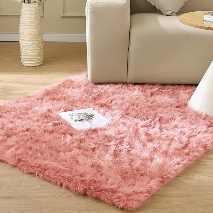 ORINOVA Pink Shag Faux Sheepskin Washable Fur Rug by ORINOVA