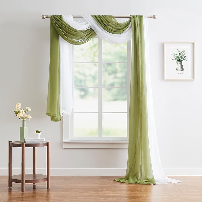 Warm Home Designs Sage Green Sheer Window Scarf. All Valance Scarfs are 54 X 216 Inches. Great As Wedding Arch Draping Fabric, Bed Canopy Or for Decorative Project. AM Sage 216
