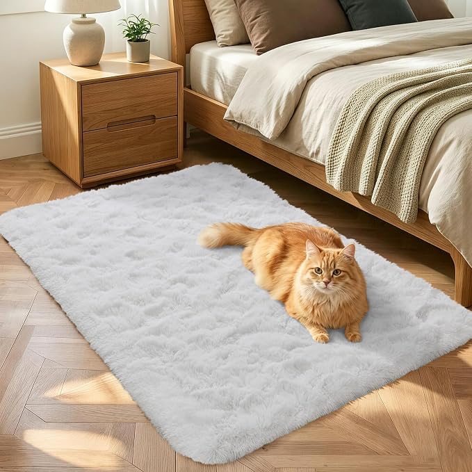 2x3 White Fluffy Soft Area Rug Non-Slip by ModernHomeDecor