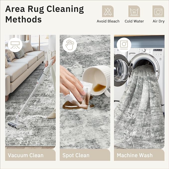 Soalmost Abstract Area Rug 6x9 for Living Room Washable Rugs Gray/White | - Image 9