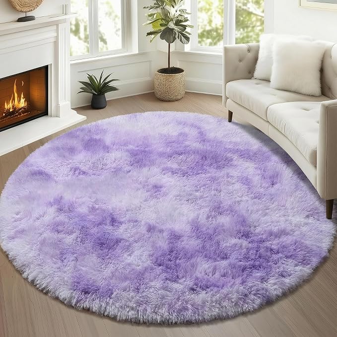 Tie-Dyed Purple Round Area Rug 4ft, Soft Bedroom Circle Rugs Floor Mats - Image 5