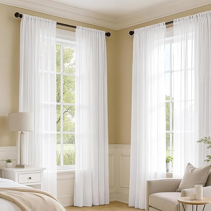 MIULEE 4 Panels White Extra Wide Sheer Curtains 59 x 90 Inches | Light Filtering - Image 2