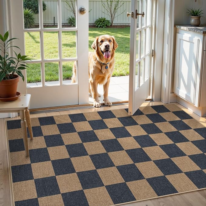 Lahome Checkered Easy Jute 3x5 Outdoor Rug, Washable Rugs - Image 3