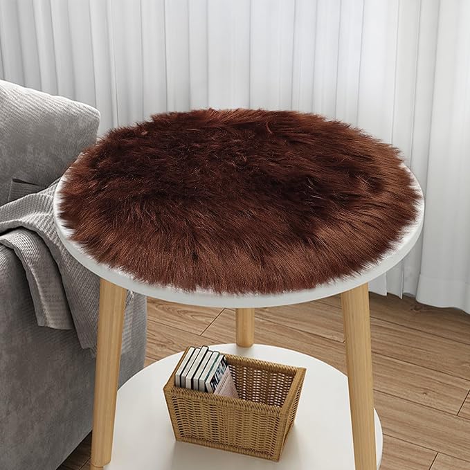 1.3ft Small Round Brown Rug, Thick Furry Fluffy Carpet - Image 5